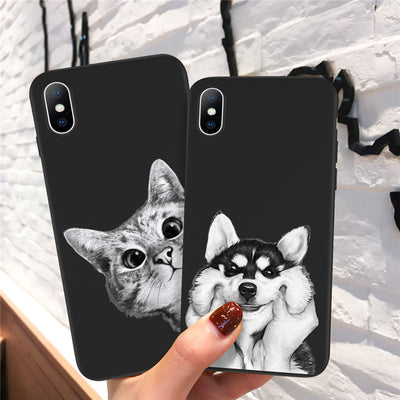 Funda para celular con diseño adorable de gatos, perros y peces