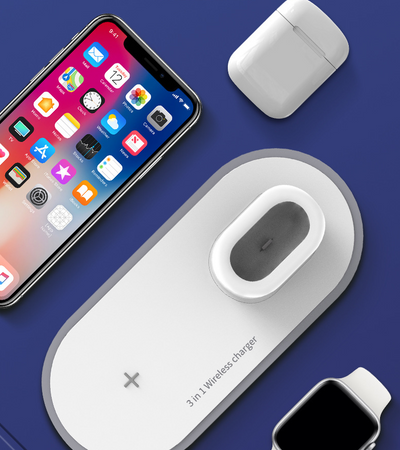 Cargador Inalámbrico 3 en 1 para Teléfono, Reloj y Auriculares