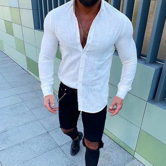 Camisa de Lino con Solapa Abotonada para Hombre - Image 10