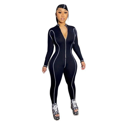 Jumpsuit Deportivo Ajustado con Cierre y Manga Larga para Mujer