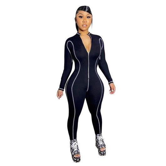Jumpsuit Deportivo Ajustado con Cierre y Manga Larga para Mujer