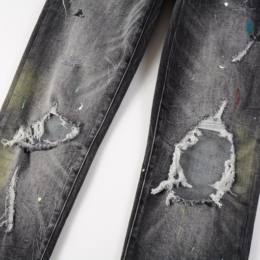 Jeans Gris Stretch Vintage con Efecto Pintura Desgastada para Hombre - Image 5