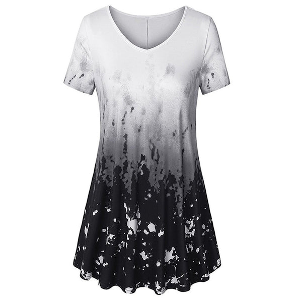 Camiseta Vintage Estampada para Mujer - Manga Corta Cuello V Talla Grande