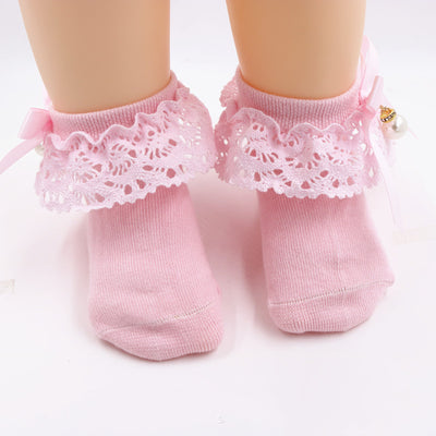 Calcetines de Niña con Lazo de Perlas y Encaje de Algodón - Image 8