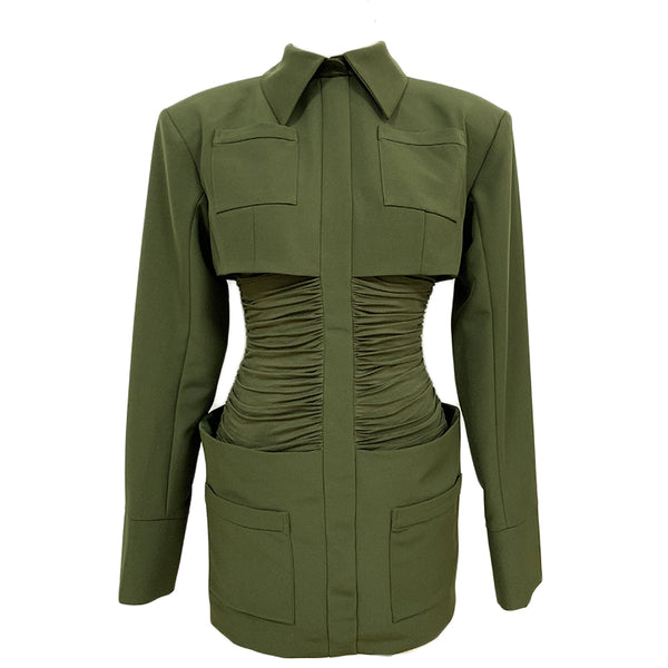 Vestido Elegante con Cuello de Camisa, Falda Plisada y Bolero