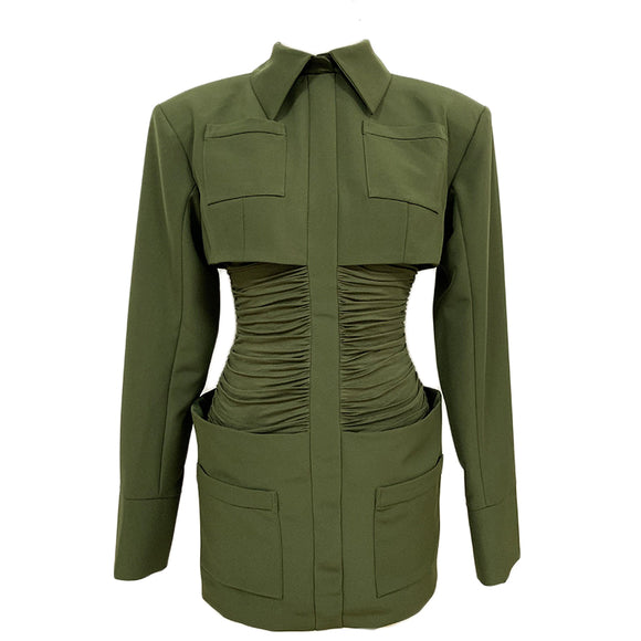 Vestido Elegante con Cuello de Camisa, Falda Plisada y Bolero