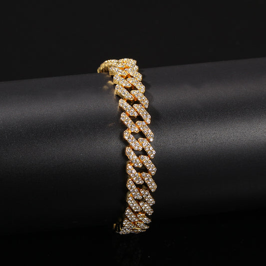Pulsera Hip-hop Chapada en Oro con Diamantes de Aleación