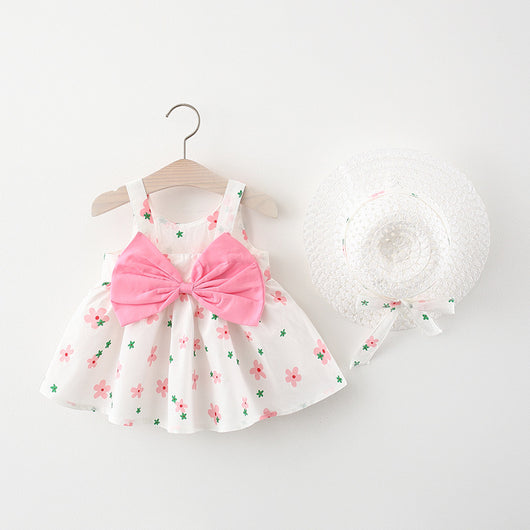 Vestido Infantil Estampado con Tirantes y Moño - Colección Verano - Image 3