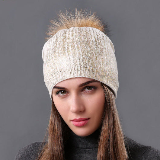 Gorro Tejido de Lana Cálido para Mujer - Dorado y Plateado - Image 13