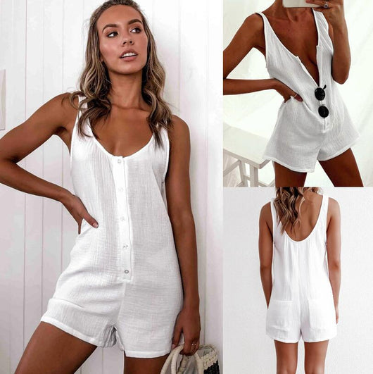 Jumpsuit Enterizo de Color Liso con Chaleco