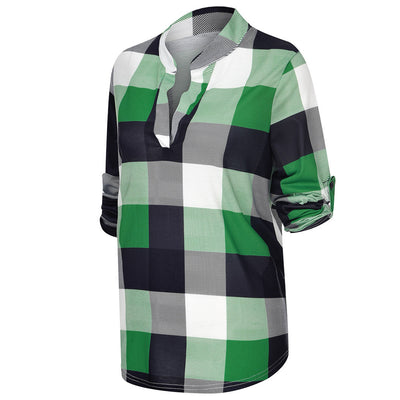 Camisa Casual de Cuadros con Escote en V y Mangas Largas - Image 20