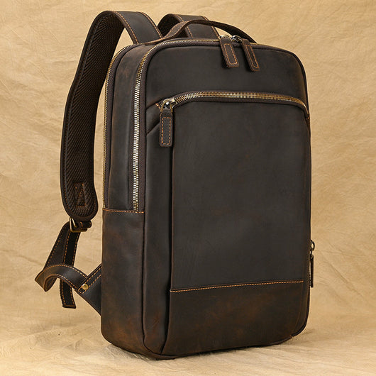 Mochila Multifuncional de Cuero Crazy Horse Retro para Hombre y Estudiantes - Image 10