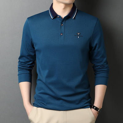 Camisa Manga Larga de Algodón con Solapa para Hombre - Diseño Monocromático