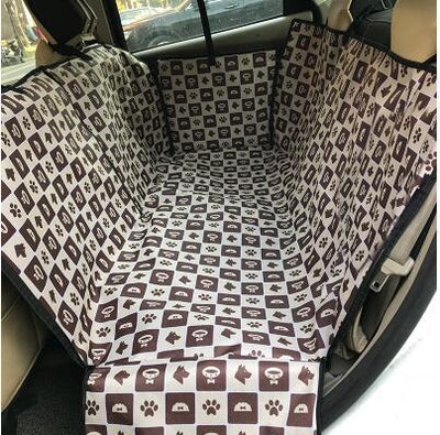 Dark blue car pet seat cover with white star pattern installed in a vehicle's back seat. - Image 4