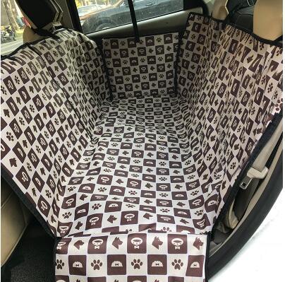 Dark blue car pet seat cover with white star pattern installed in a vehicle's back seat. - Image 4