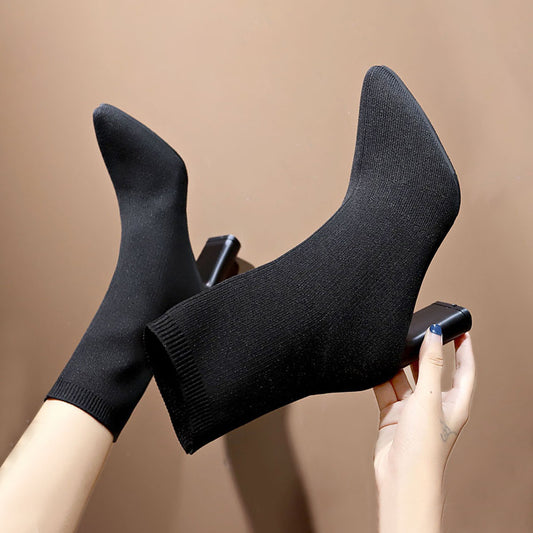Tacones Altos Puntiagudos con Caña Elástica Ajustable