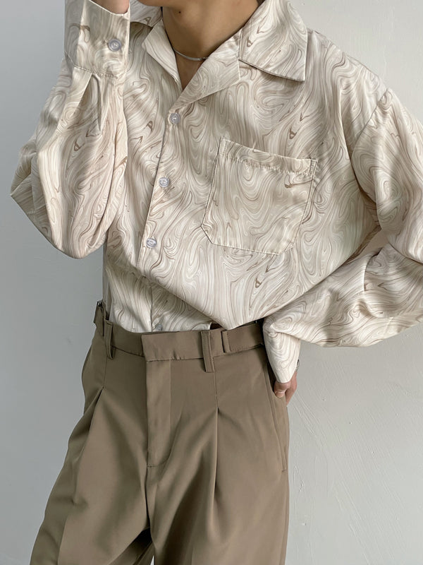 Camisa Vintage de Manga Corta con Patrón Ondulado para Hombre