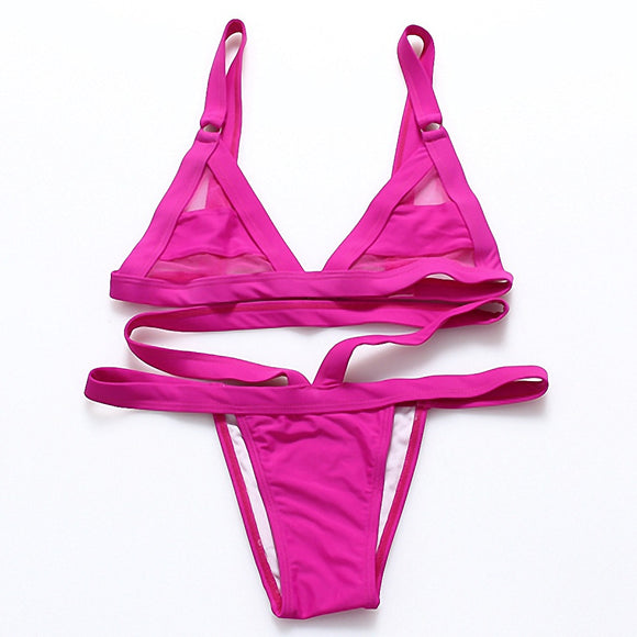 Bikini Deportivo con Detalles de Malla y Tirantes Ajustables