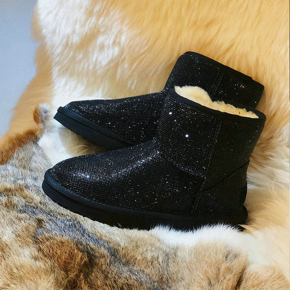 Botas Cortas para Mujer con Brillantes y Forro Térmico