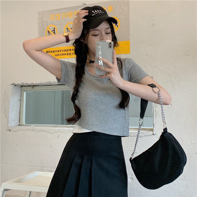 Blusa Corta Mujer Verano Cintura Alta Ajustada Falsa Dos Piezas Estilo Hot Girl - Image 5
