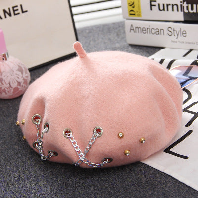 Boina Retro Británica de Lana con Cadena Cruzada para Mujer - Otoño e Invierno - Image 16