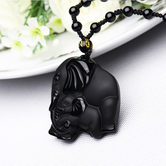 Colgante de Elefante Obsidiana Absorbe Riqueza