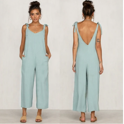Pantalones Casuales de Pierna Ancha con Tirantes para Mujer - Image 7