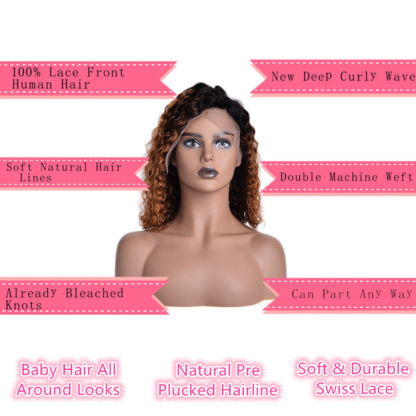 Peluca Rizada Corta Estilo Bobo - Cabello Natural Esponjoso y Voluminoso