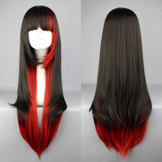 Peluca Larga Degradado Negro a Rojo - Estilo Europeo y Americano - Image 2