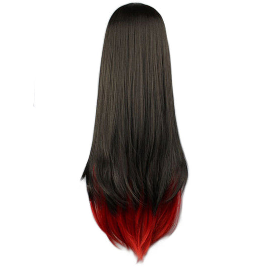 Peluca Larga Degradado Negro a Rojo - Estilo Europeo y Americano