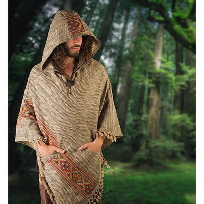 Poncho Étnico con Capucha y Flecos - Abrigo Versátil para Hombre - Image 12