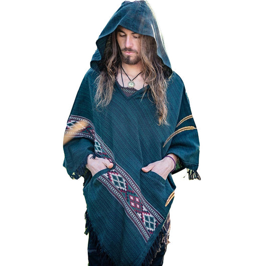 Poncho Étnico con Capucha y Flecos - Abrigo Versátil para Hombre - Image 8