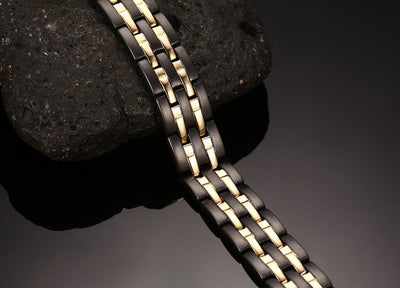 Pulsera Trendy Acero Inoxidable Bicolor Oro y Negro - Image 3