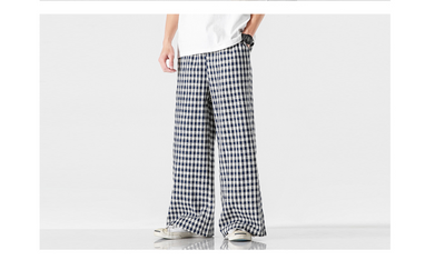 Pantalones Holgados de Algodón y Lino a Cuadros, Estilo Asiático Talla Grande - Image 12