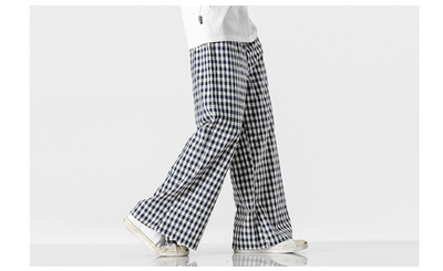 Pantalones Holgados de Algodón y Lino a Cuadros, Estilo Asiático Talla Grande - Image 9