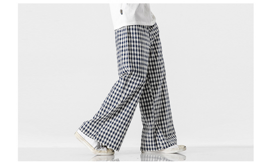Pantalones Holgados de Algodón y Lino a Cuadros, Estilo Asiático Talla Grande - Image 9