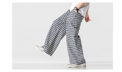 Pantalones Holgados de Algodón y Lino a Cuadros, Estilo Asiático Talla Grande - Image 7