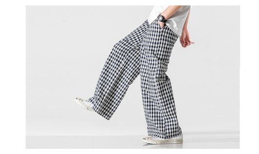 Pantalones Holgados de Algodón y Lino a Cuadros, Estilo Asiático Talla Grande - Image 7