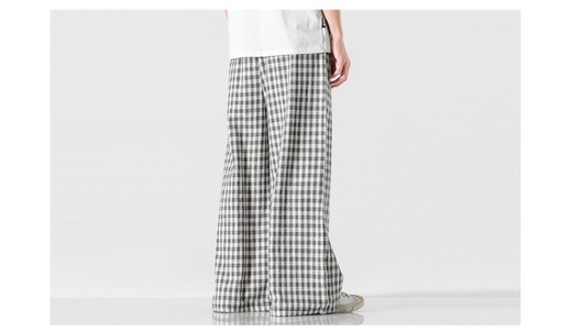 Pantalones Holgados de Algodón y Lino a Cuadros, Estilo Asiático Talla Grande - Image 10