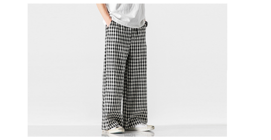 Pantalones Holgados de Algodón y Lino a Cuadros, Estilo Asiático Talla Grande - Image 11