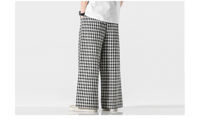 Pantalones Holgados de Algodón y Lino a Cuadros, Estilo Asiático Talla Grande - Image 8