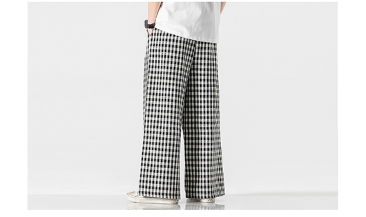 Pantalones Holgados de Algodón y Lino a Cuadros, Estilo Asiático Talla Grande - Image 8