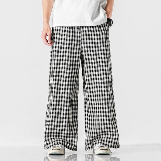 Pantalones Holgados de Algodón y Lino a Cuadros, Estilo Asiático Talla Grande - Image 2