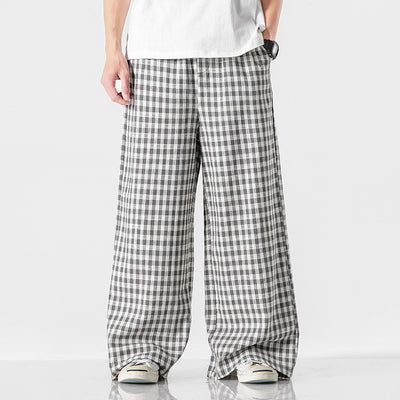 Pantalones Holgados de Algodón y Lino a Cuadros, Estilo Asiático Talla Grande - Image 4