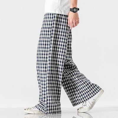 Pantalones Holgados de Algodón y Lino a Cuadros, Estilo Asiático Talla Grande - Image 3