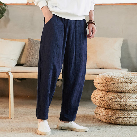 Pantalones de Lino Rectos Talla Holgada para Joven