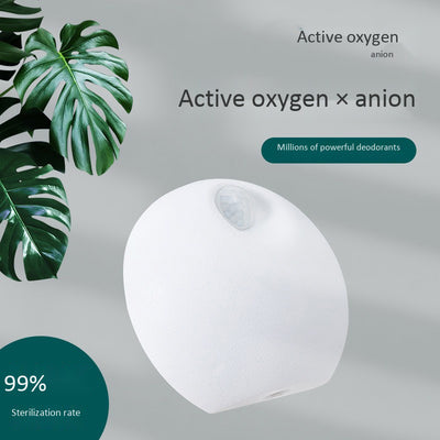 White spherical smart pet deodorizer with a sensor, designed for litter basins, shown against a light gray background with green leaves. - Image 8