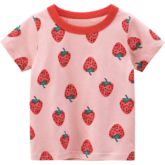 Playera Estampado Fresa para Niña - Manga Corta Verano