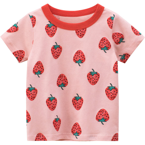 Playera Estampado Fresa para Niña - Manga Corta Verano