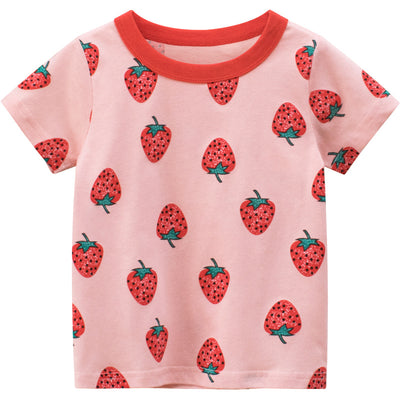 Playera Estampado Fresa para Niña - Manga Corta Verano